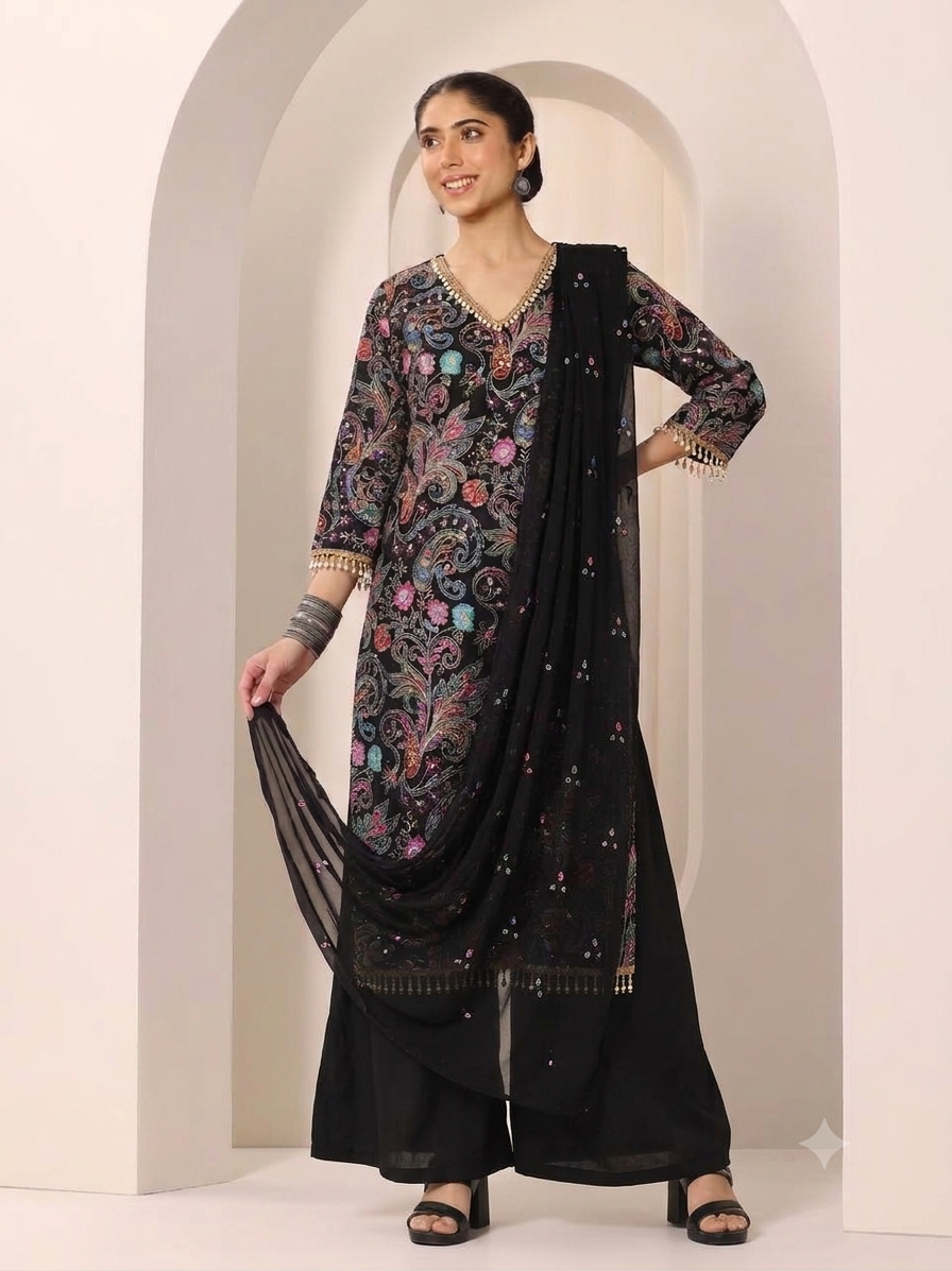 Royal Black pure crape silk